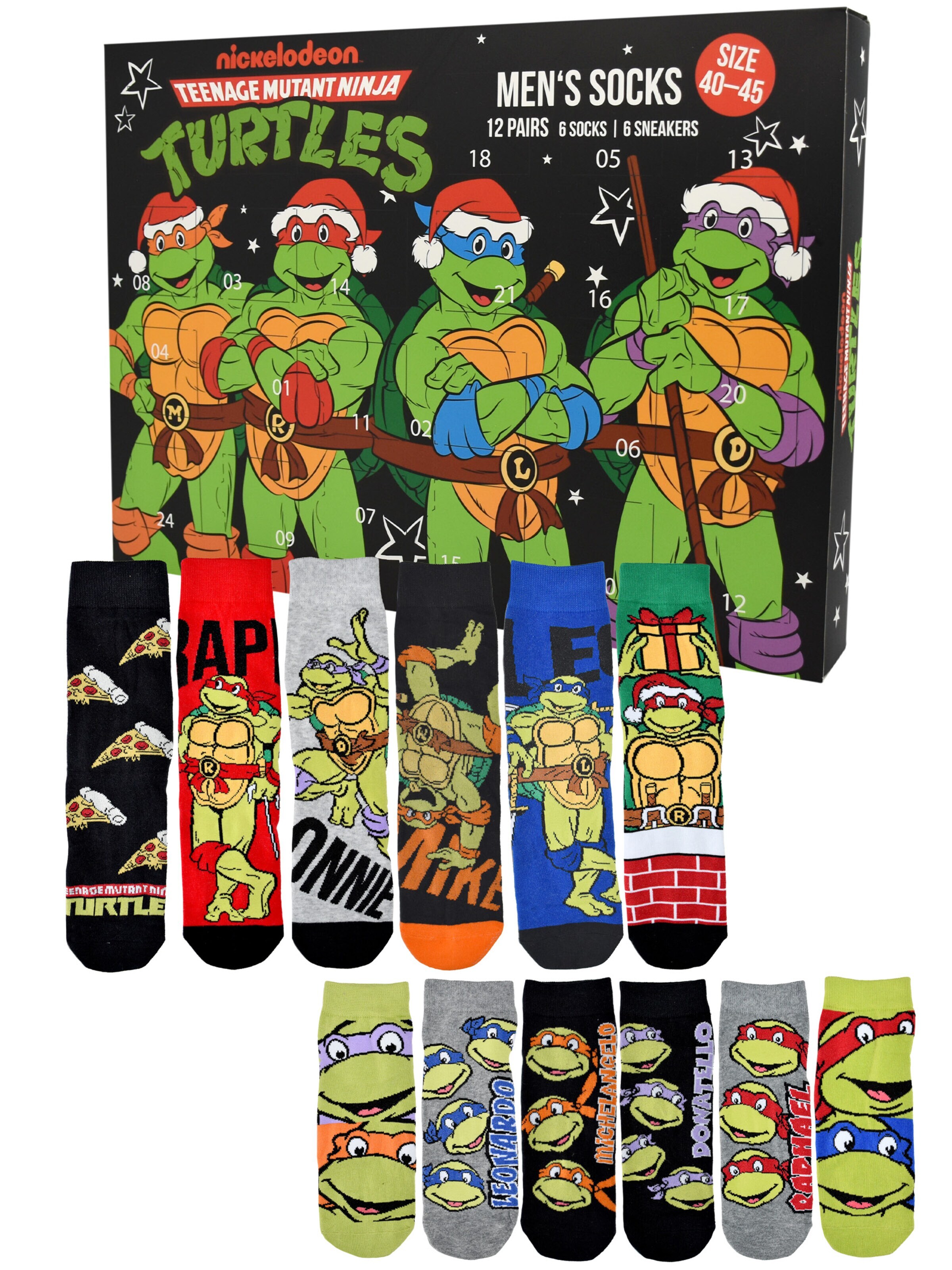 Teenage Mutant Ninja Turtles Socks 'Adventskalender mit 12 Paar' in Mixed colors: front
