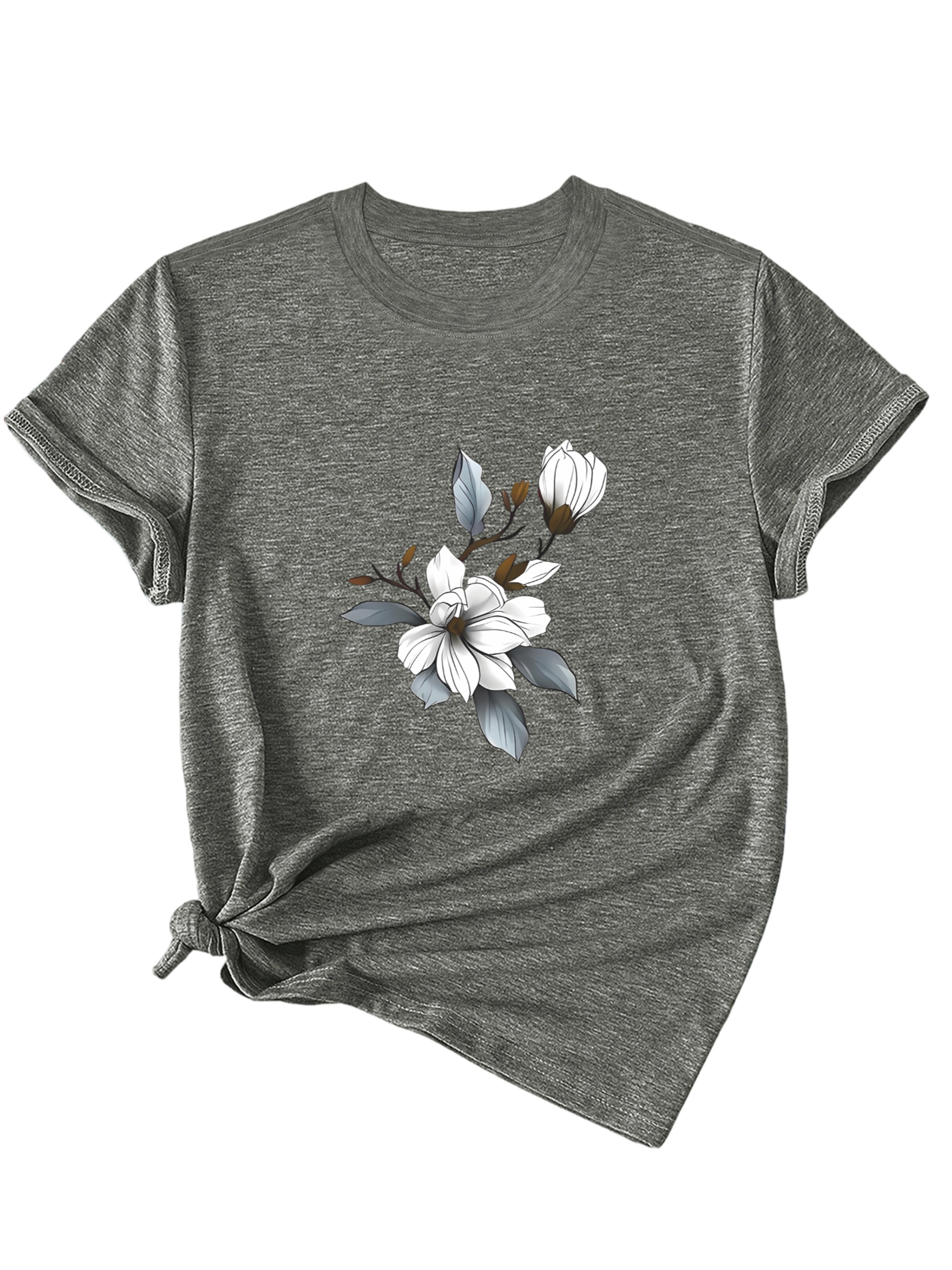 GORHEY T-shirt 'Women's Summer Elegant T-Shirt with Flowers Print' en S/Regular en gris, Vue avec produit