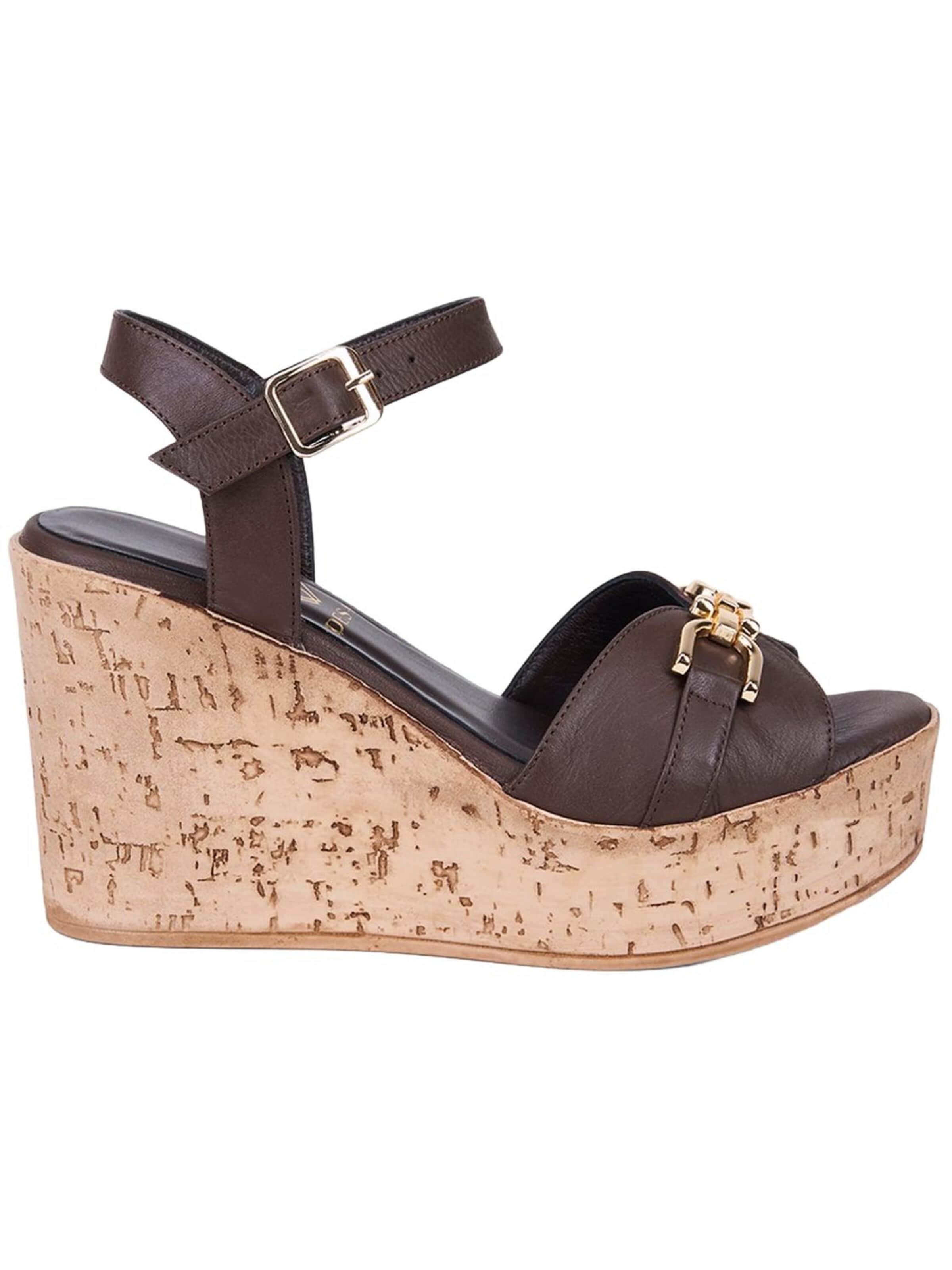 Desa - Sandalias de dedo 'DESA Damen-Keilsandalen aus Leder mit goldenen Details' en marrón