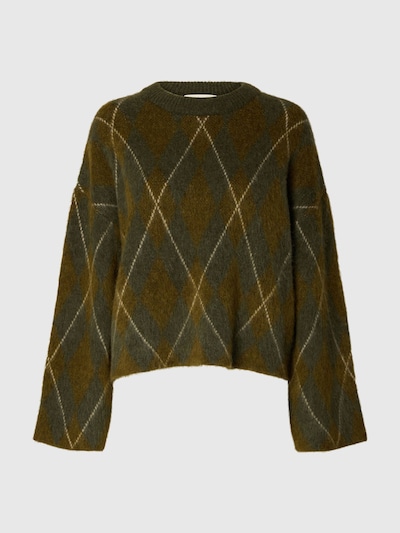 SELECTED Pullover in XS in oliv / dunkelgrün / weiß, Produktansicht