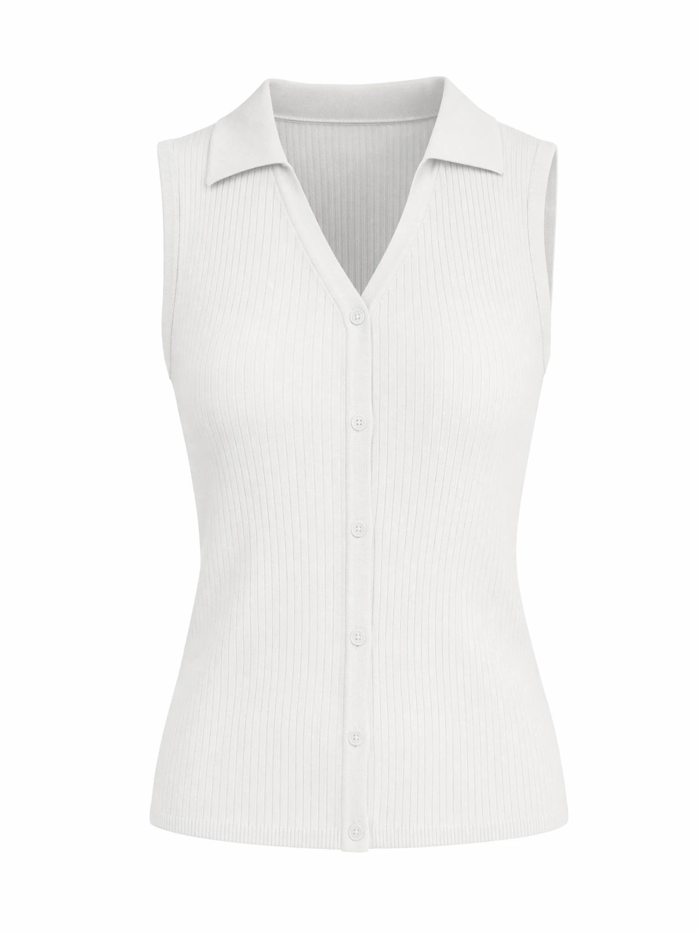 ARACH&CLOZ Knitted Top 'Tanktop Damen Tank Top ärmellos, Business Polotop mit V-Ausschnitt' in White: front