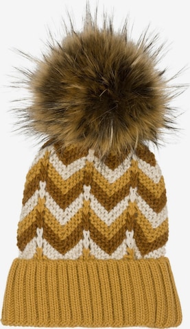styleBREAKER Mütze 'Strick Bommelmütze mit Zick-Zack Muster' in Beige: Vorderseite