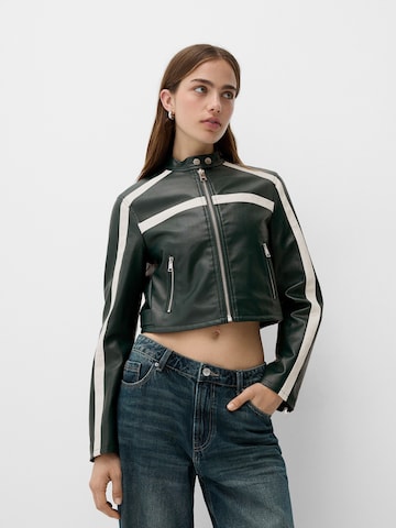 Bershka Přechodná bunda – zelená: přední strana