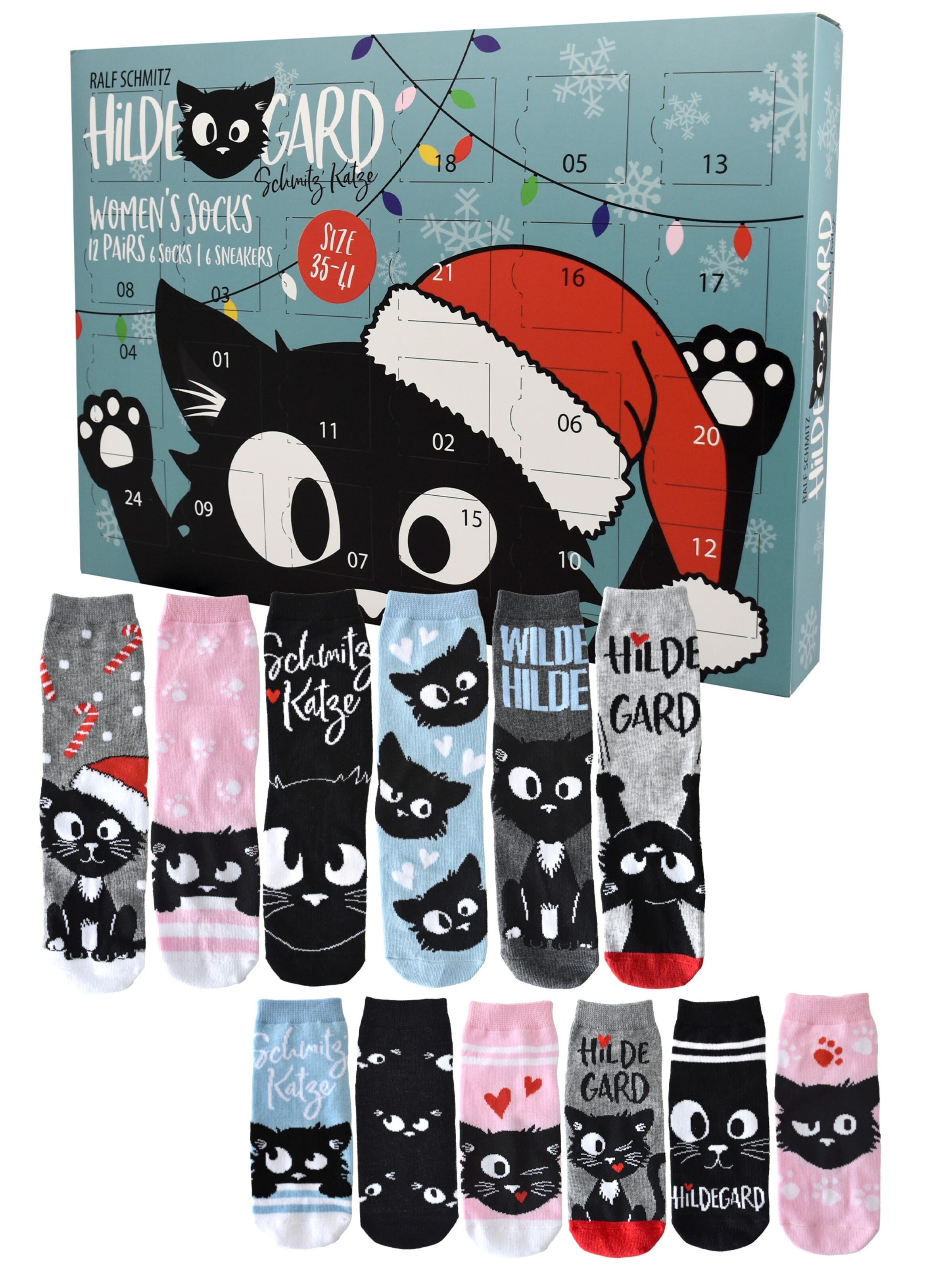 United Labels Socken 'Adventskalender Ralf Schmitz Hildegard mit 12 Paar'‌‌‌‌‌‌ in Mischfarben: Vorderseite