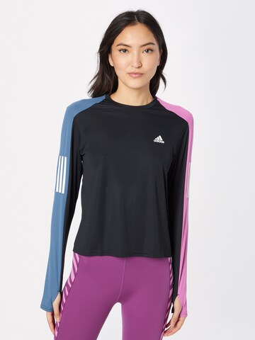 melns ADIDAS SPORTSWEAR Sporta krekls 'Own The Run Colorblock ': no priekšpuses