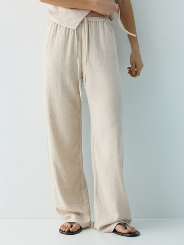 Pull&Bear Wide leg Byxa i beige: framsida