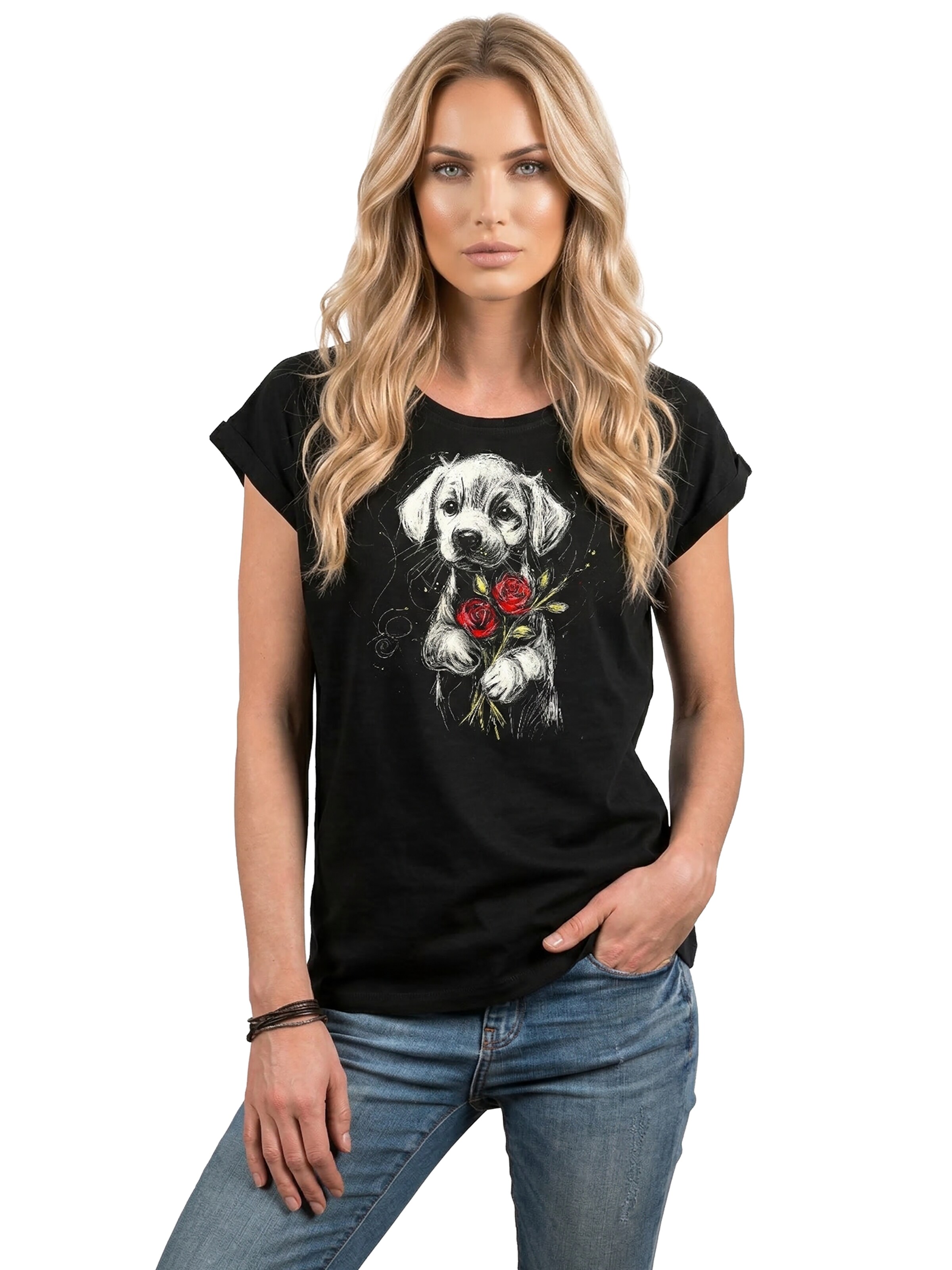 MAKAYA Shirt 'Labrador Rose' in Black: front