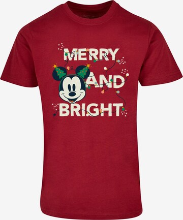 ABSOLUTE CULT Shirt 'Mickey Mouse - Merry And Bright' in Rood: voorkant