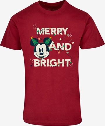 ABSOLUTE CULT T-Shirt 'Mickey Mouse - Merry And Bright' in Rot: predná strana