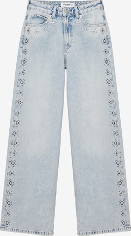 Baggy Jeans de la Pull&Bear pe albastru: față