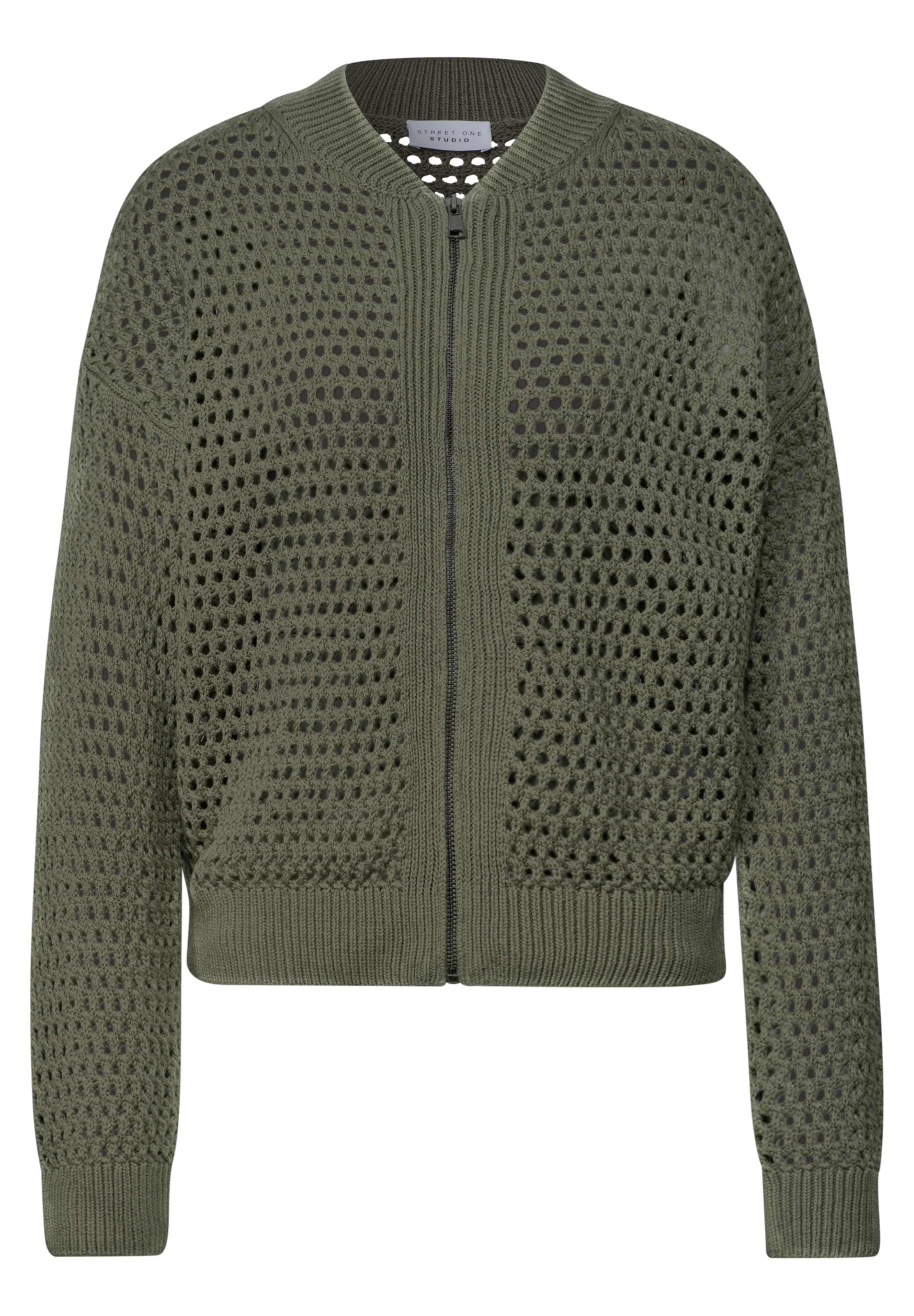 Street One Studio Cardigan mit Rundhals und Zipper in Grün: Vorderseite