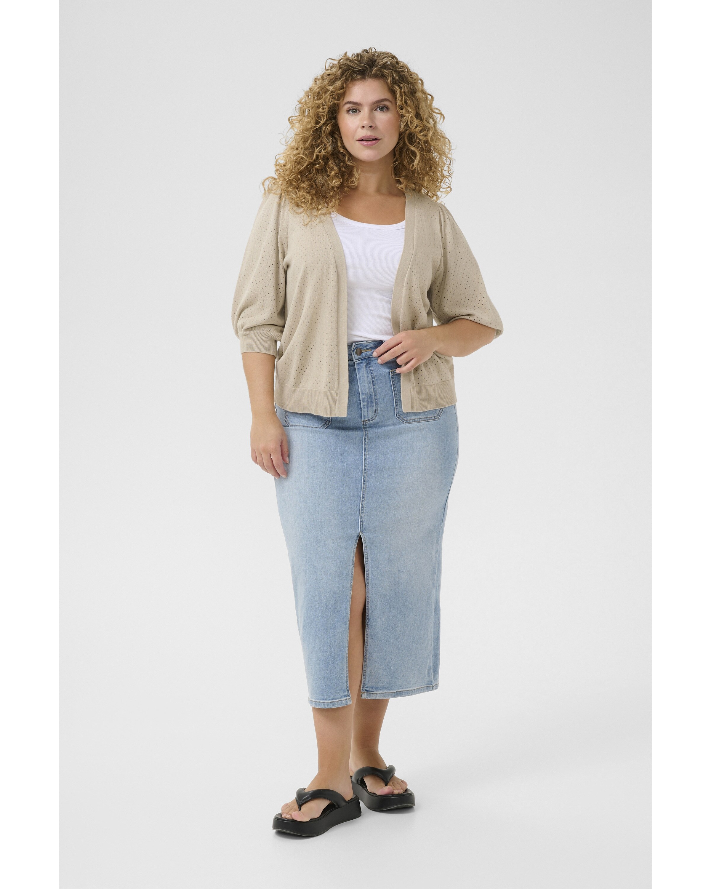 KAFFE CURVE Knit cardigan 'Dalina' in Beige