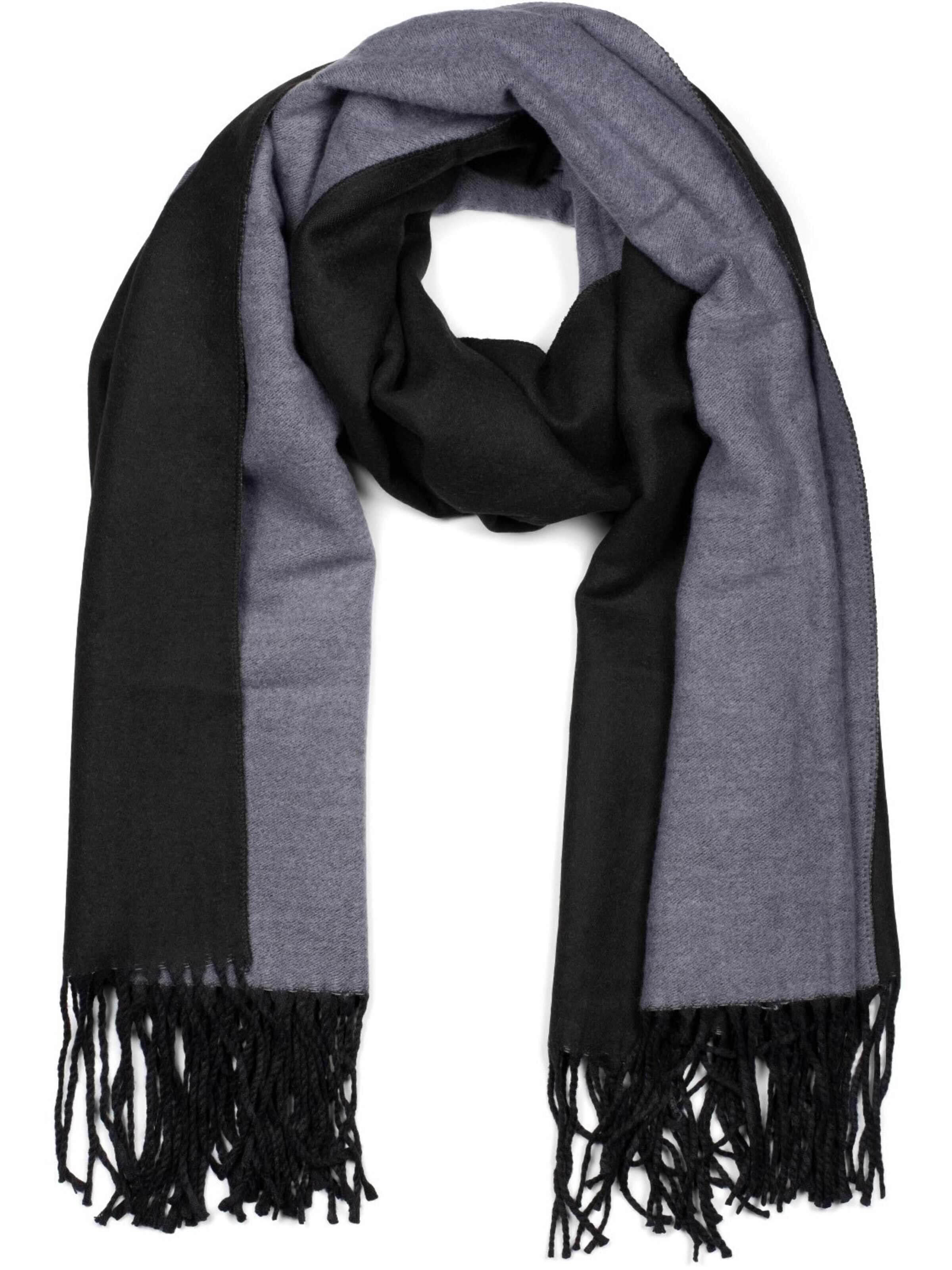 styleBREAKER Schal '2-Farbiger Schal mit Fransen'‌‌‌‌‌‌‌‌ in Schwarz: Vorderseite