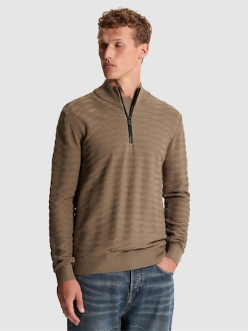 CAST IRON Sweater 'Pullover with half-zip and allover texture' in Brown: front