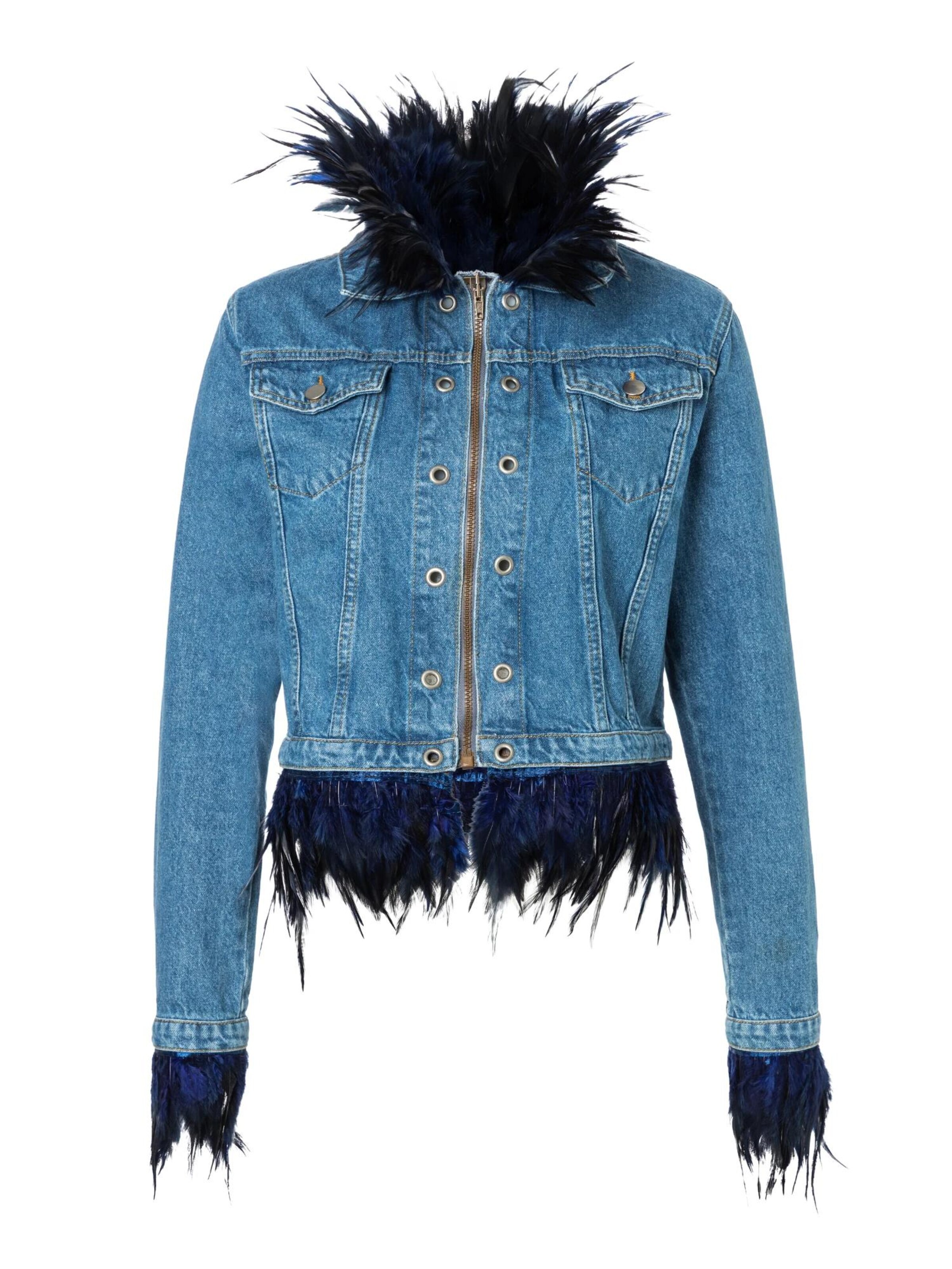 Fenice Between-Season Jacket 'DenimFeatherChic' in Blue: front