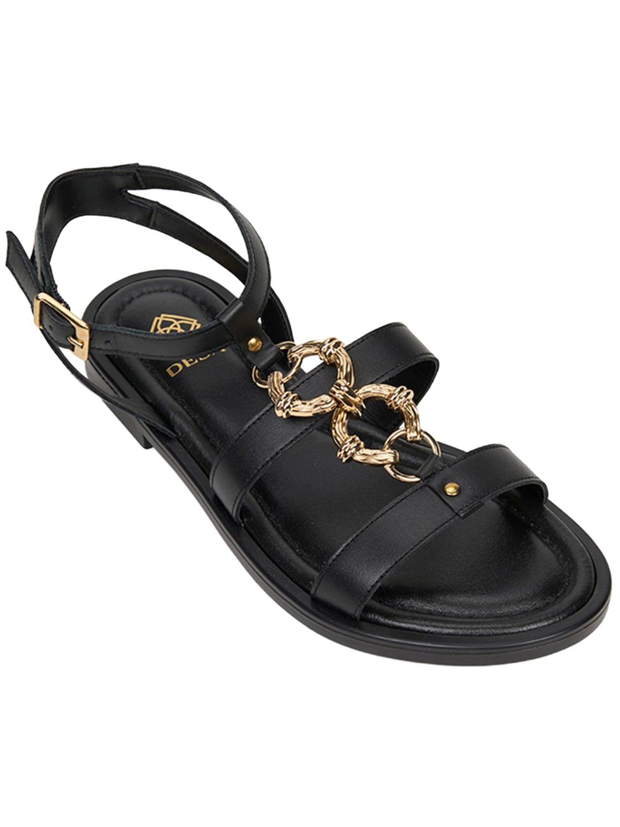 Desa Sandals 'DESA Damen-Ledersandalen mit goldenen Details' in Black: front