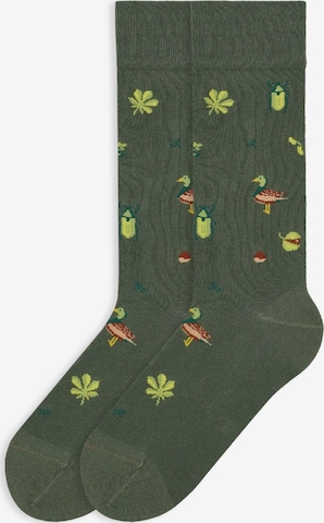 Von Jungfeld Socken 'Herbst Icons' in Grün: Vorderseite