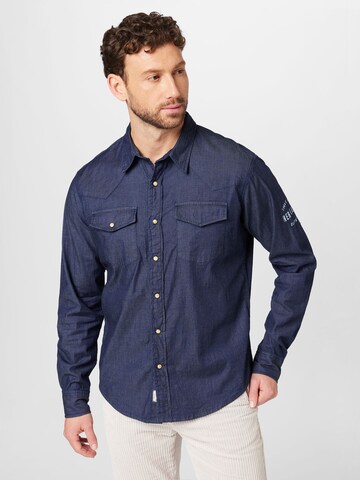 Herrlicher Regular Fit Hemd 'Clint' in Blau: Vorderseite