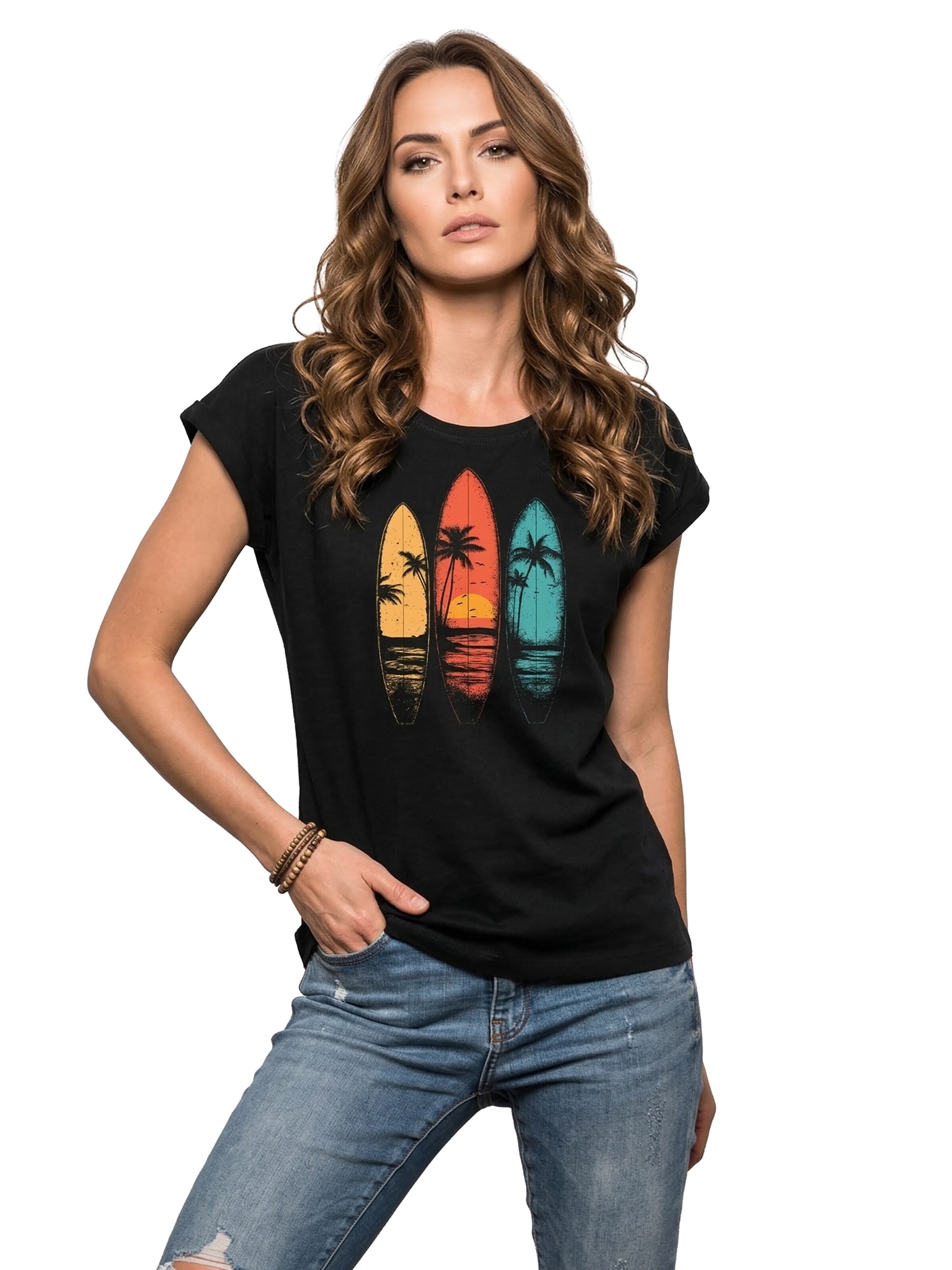 MAKAYA Shirt 'Surfboards' in Black: front