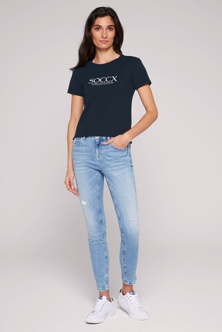 Soccx Basic T-Shirt mit Logo Print in Blau