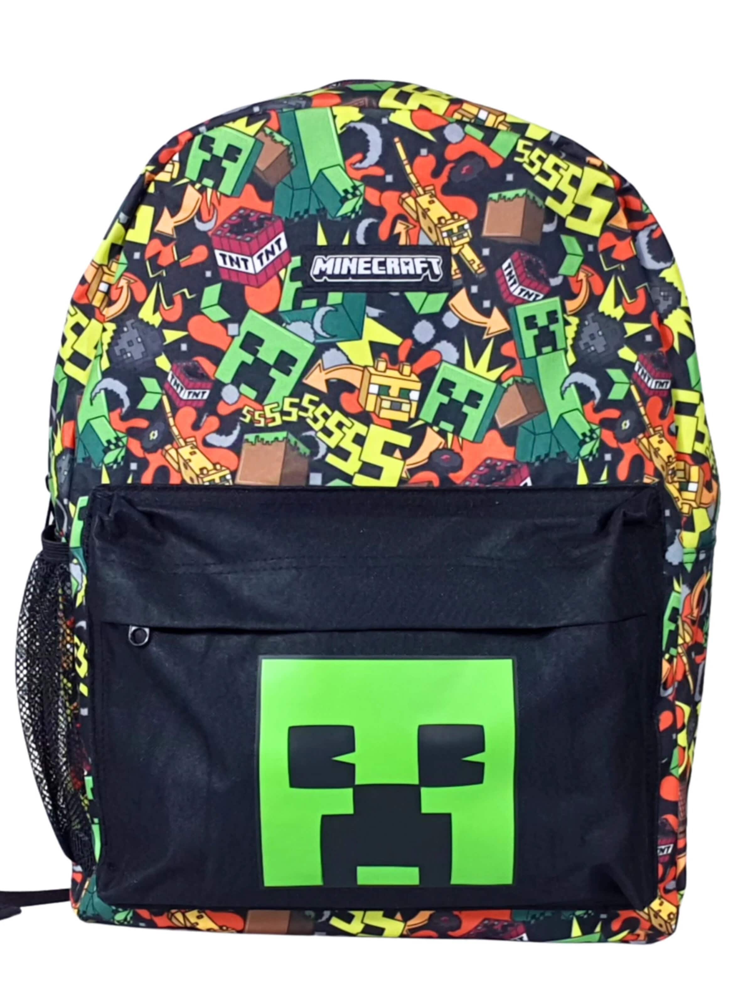 Minecraft Rucksack 'Minecraft Backpack Kids – Creeper – Black/Green – School Bag with Laptop Compartment'‌‌‌ in Grün: Vorderseite
