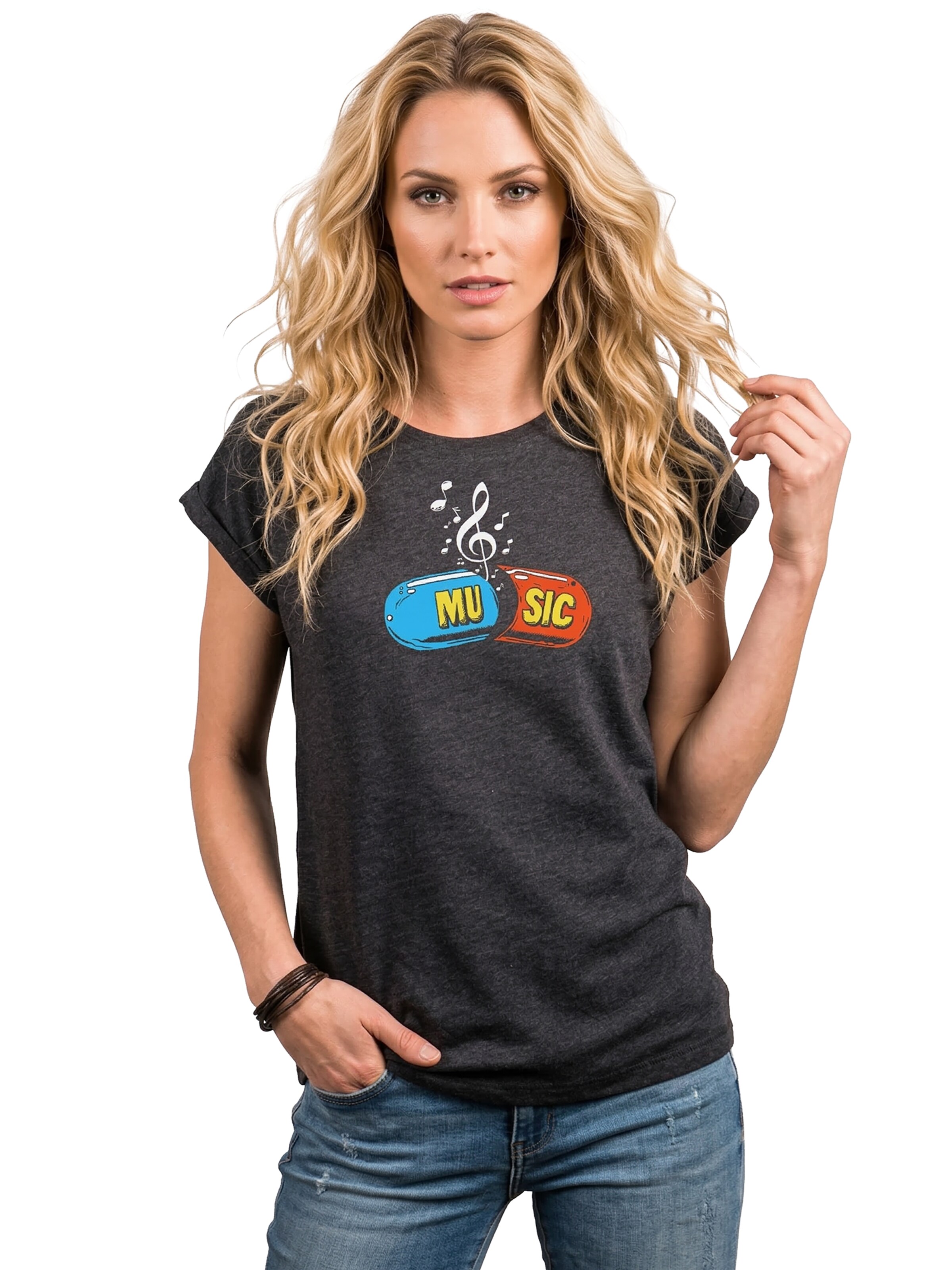 MAKAYA Shirt 'Music Pill' in Grey: front
