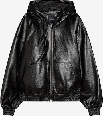 BershkaPrijelazna jakna - crna boja: prednji dio
