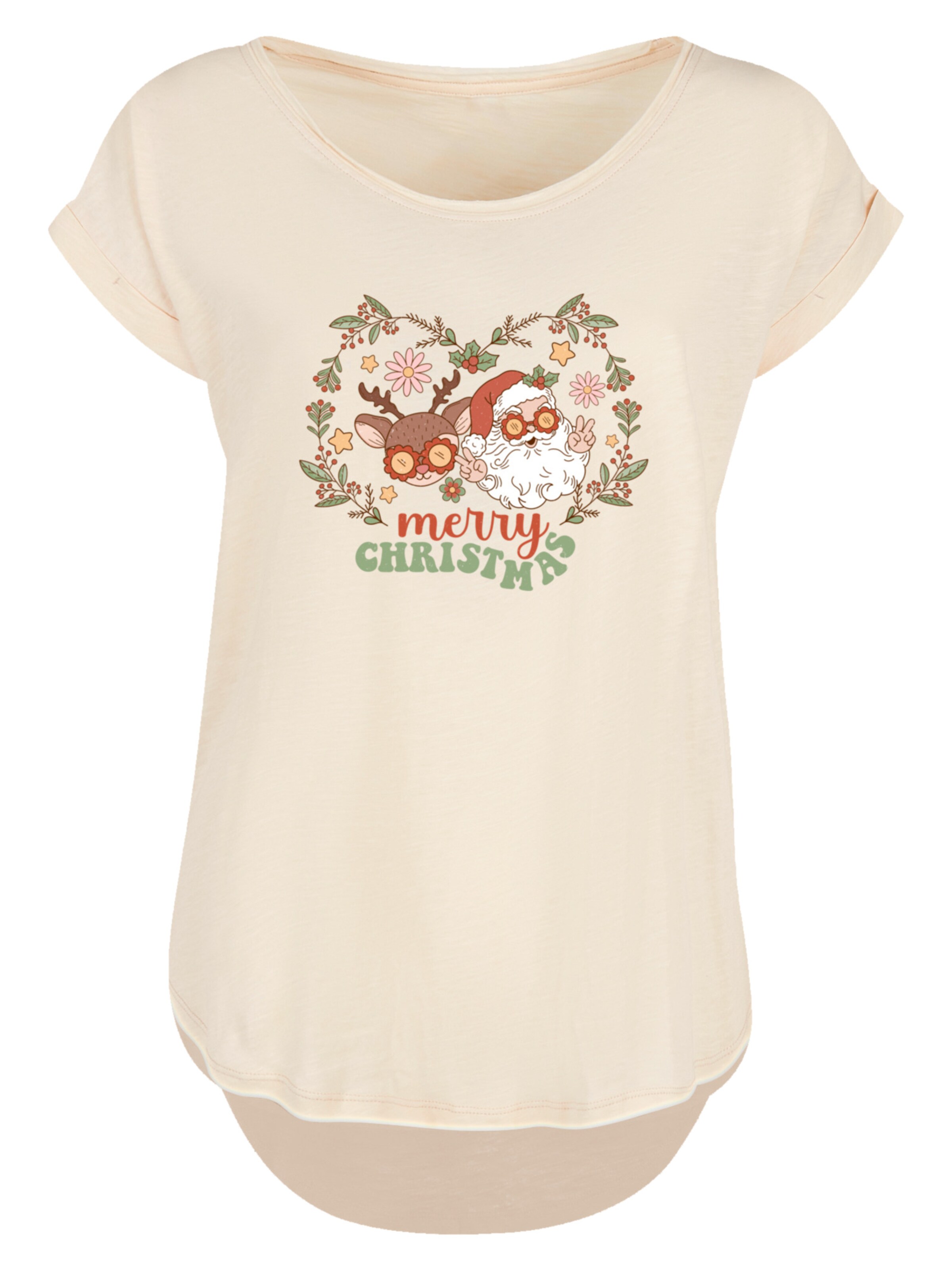 T-shirt 'Christmas Hippie Santa And Reindeer' F4NT4STIC en beige : devant