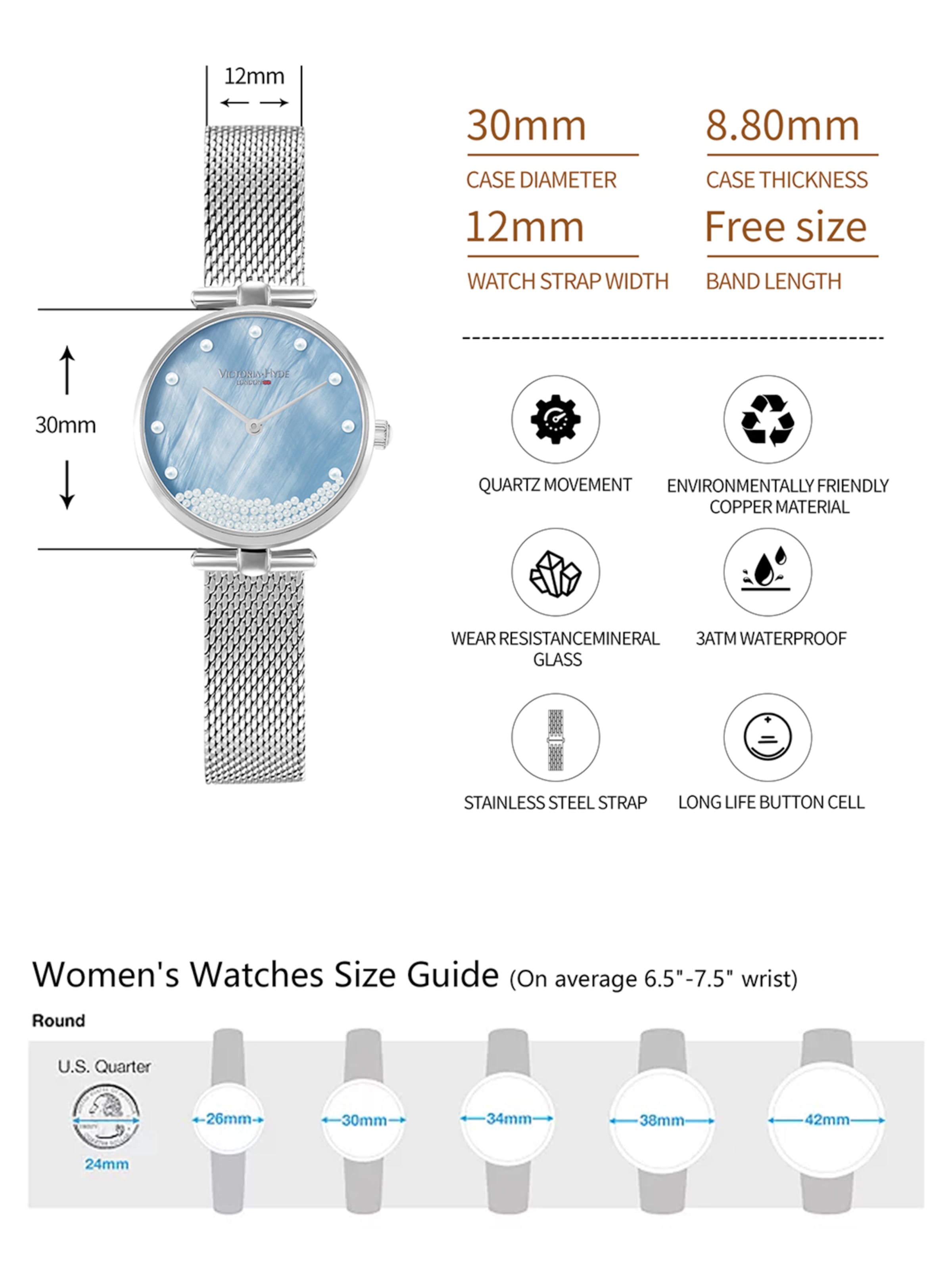 Victoria Hyde Analog Watch 'Pearl' in Blue