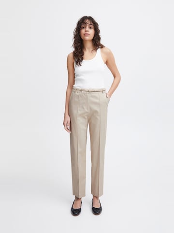 ICHI Regular Trousers with creases 'Ulani' in Beige