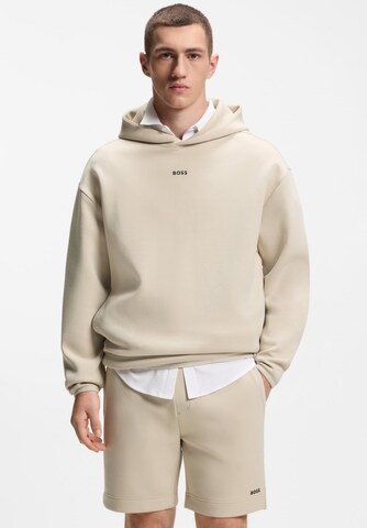 BOSS Sweatshirt 'Globe Hood' in Beige: front