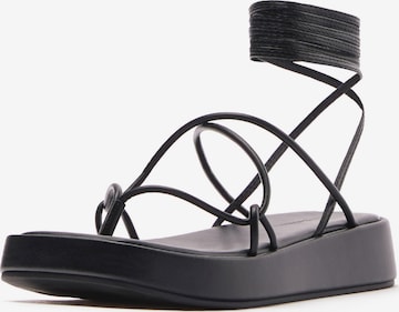 Bershka T-bar sandals in Black: front