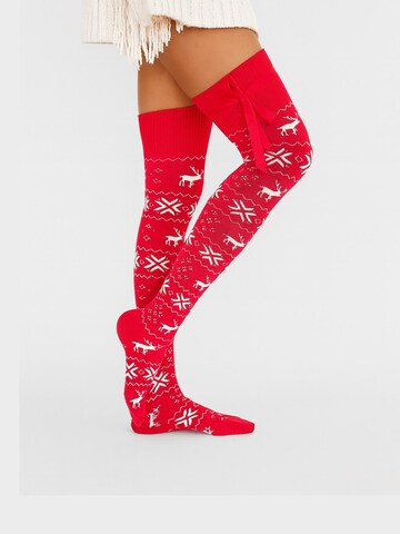 Lycille Over the Knee Socks in Red: front