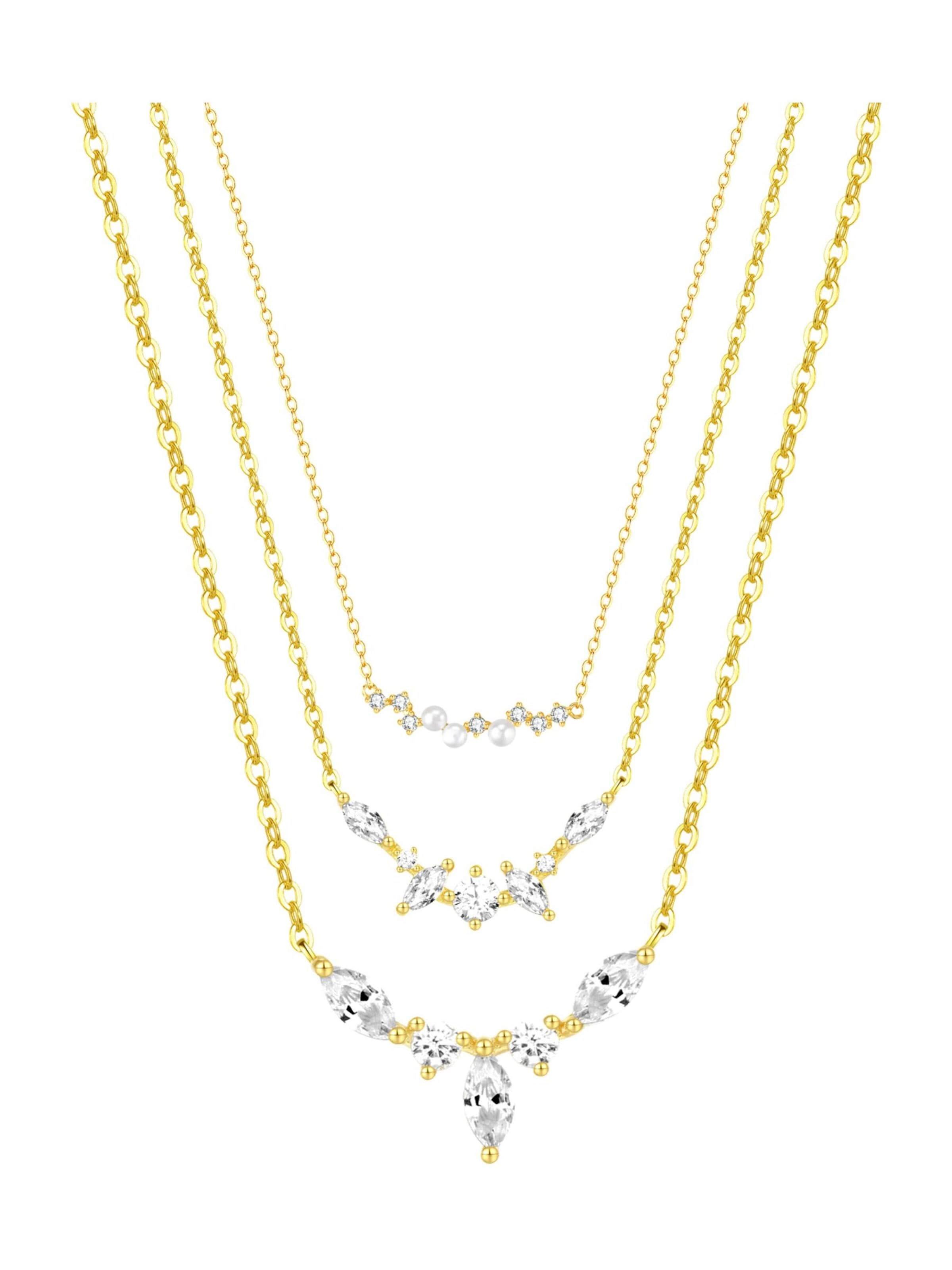 Hey Happiness Sieraden set 'Gemstone Crown and Pearl Layering Necklaces Set' in Goud