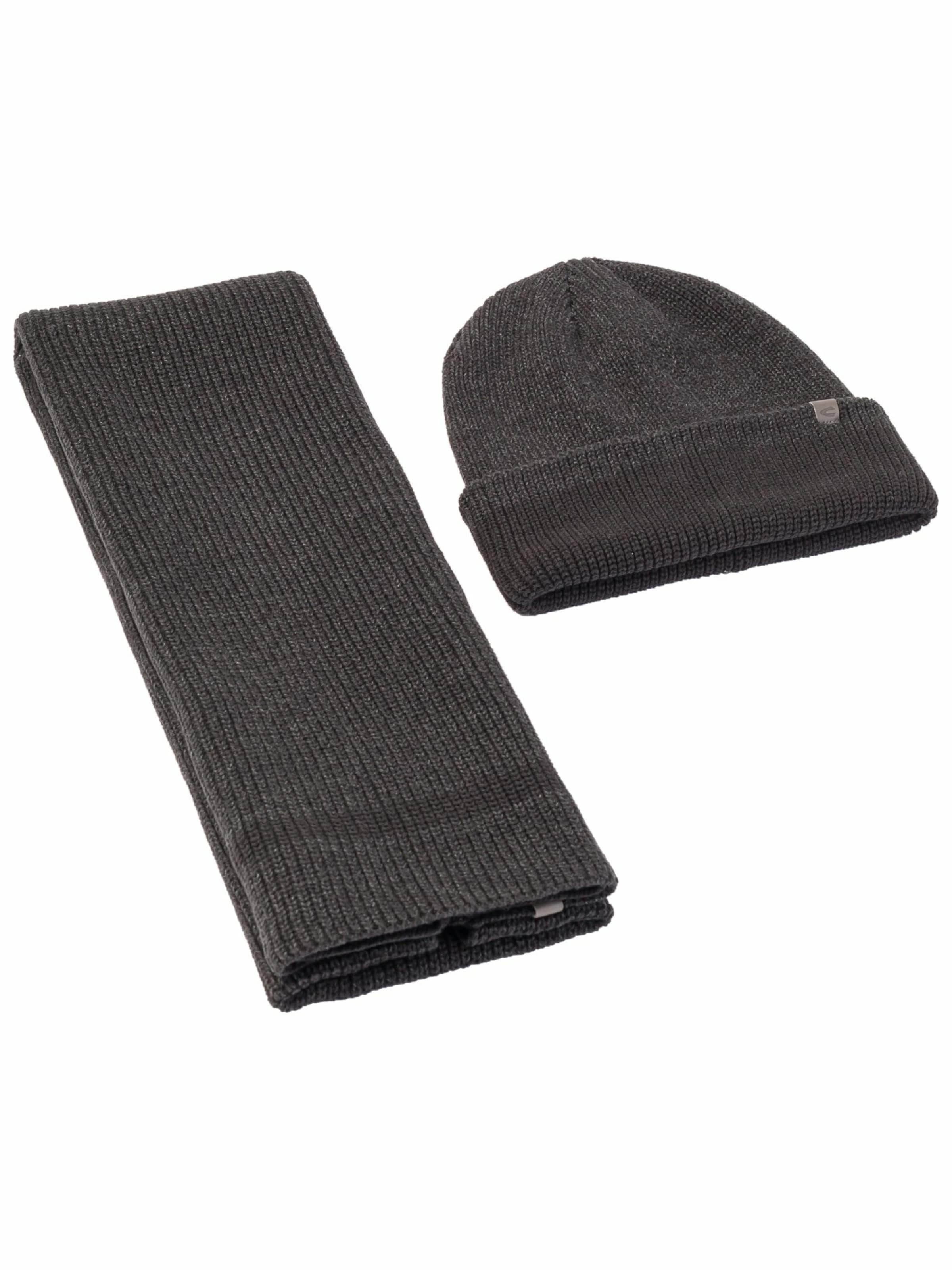CAMEL ACTIVE Geschenk-Set aus Mütze und Schal in Schwarz: Vorderseite