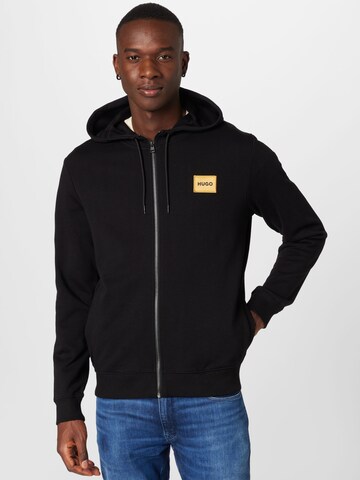 HUGO Red Zip-Up Hoodie 'Daple' in Black: front