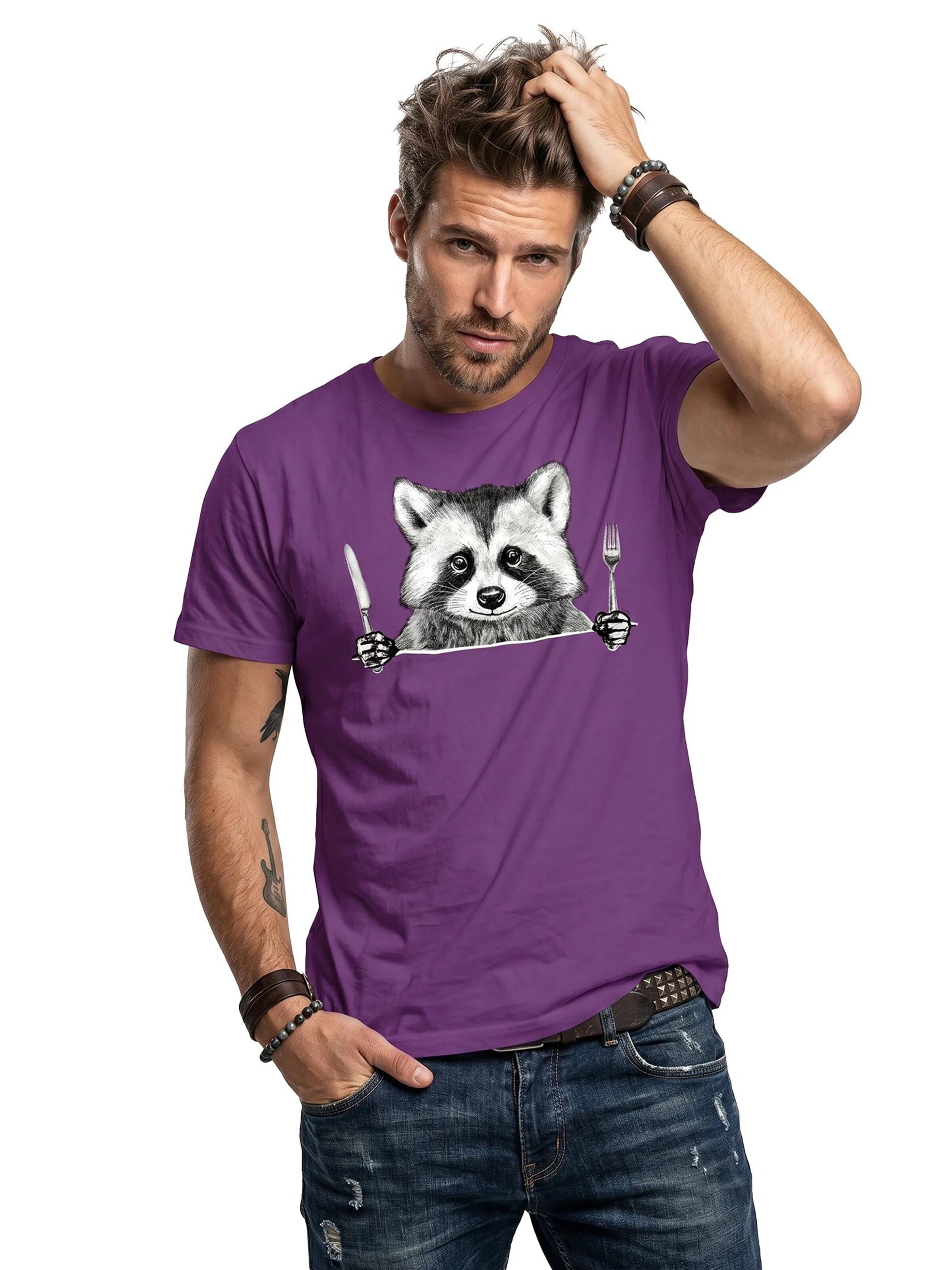 MAKAYA Shirt 'Waschbär Gabel' in Purple