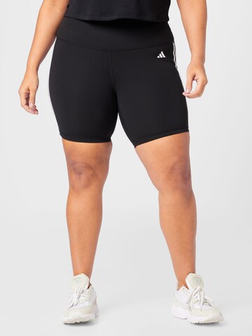 juoda ADIDAS PERFORMANCE Siauras Sportinės kelnės 'Essentials 3-Stripes High-Waisted ': priekis