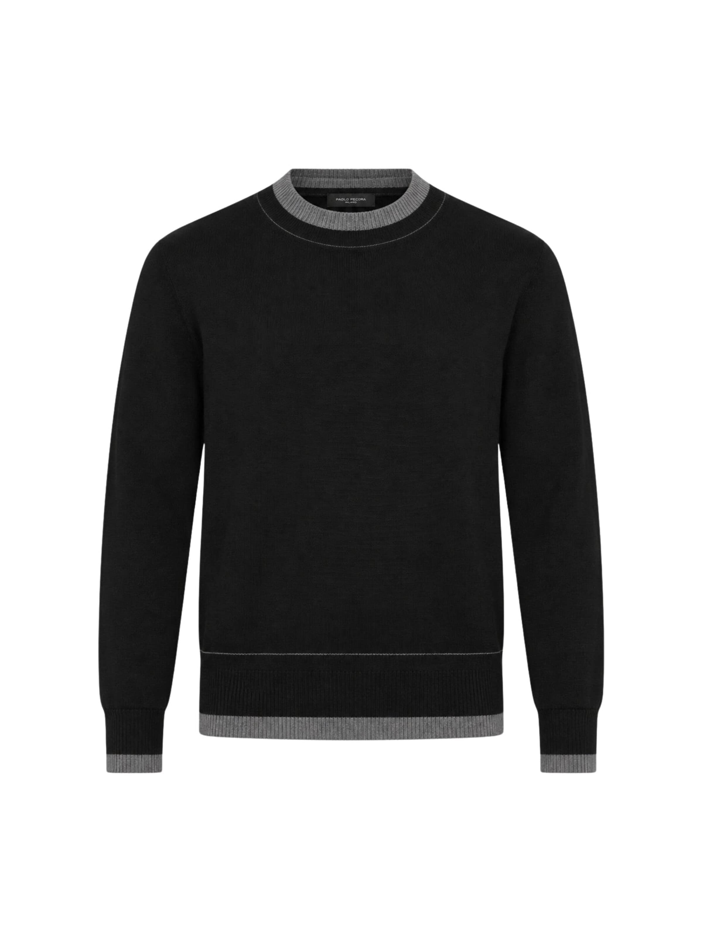 Paolo Pecora Milano Sweater 'Men's Crew Neck Merino Wool Sweater with Contrast Trim' in Black: front