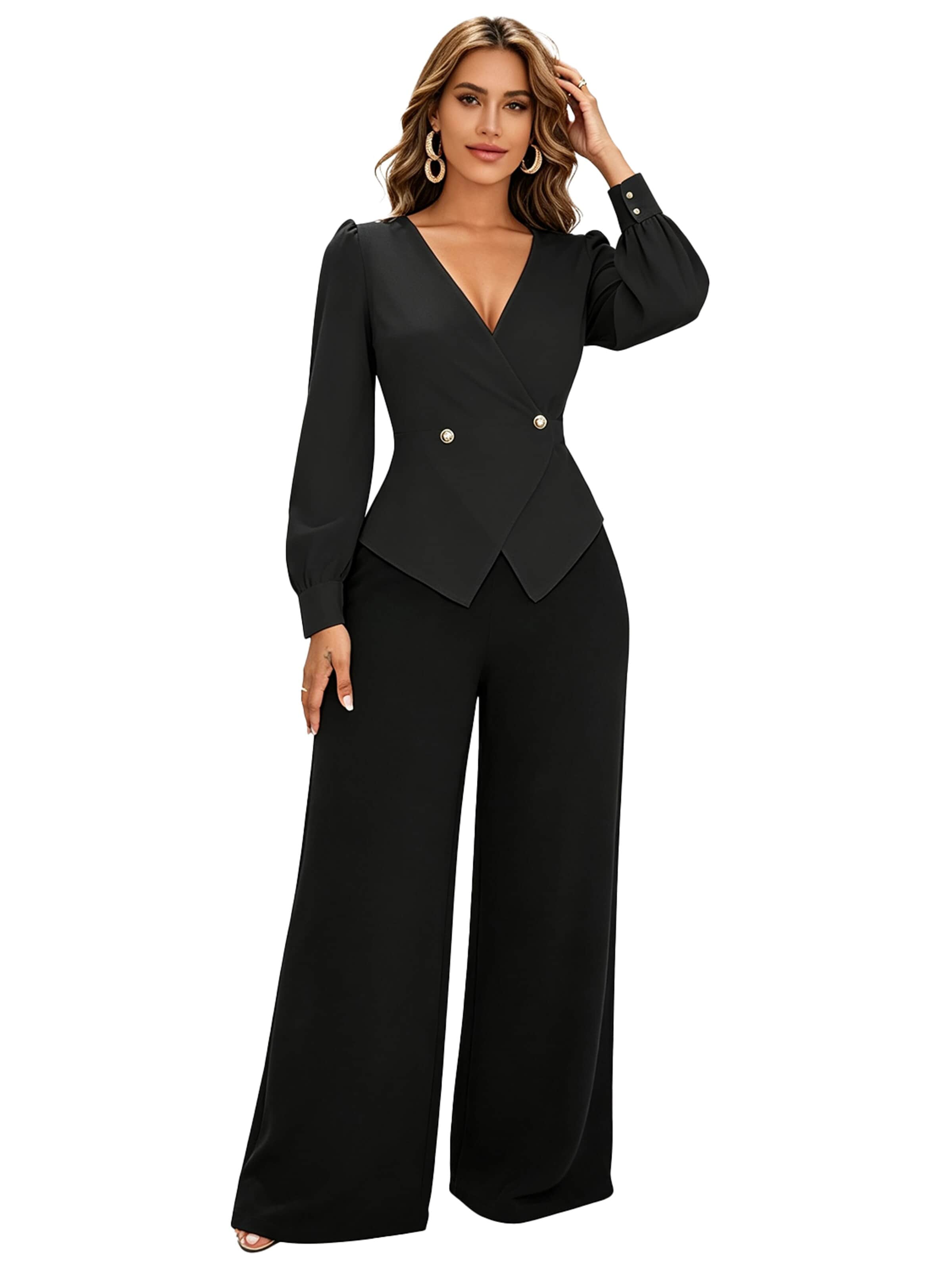 KoJooin Marynarka 'Damen Eleganter V-Ausschnitt Blazer – Figurbetonte Langarm-Schnittjacke für Stilvolles Business' w kolorze czarny
