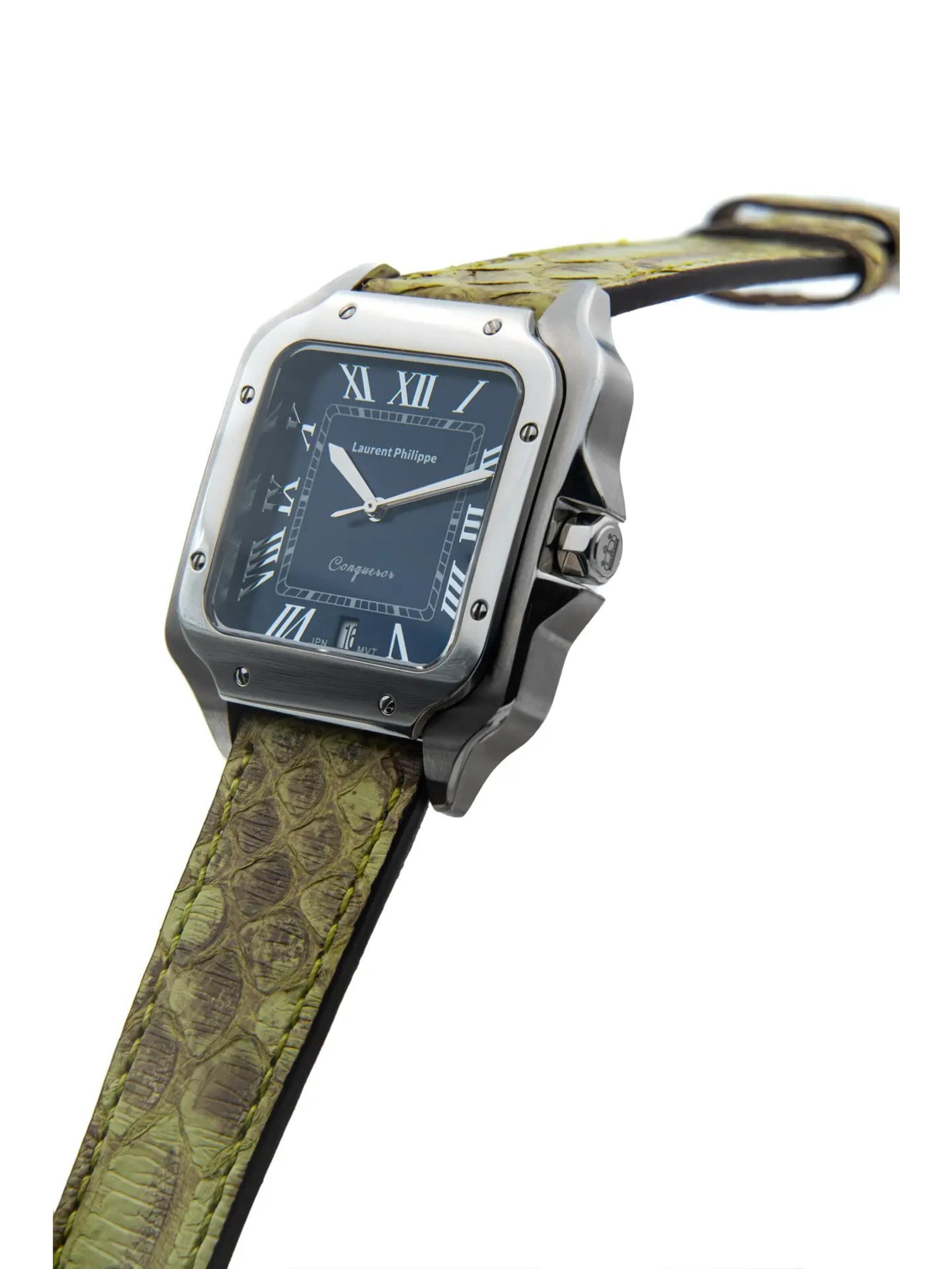 Laurent Philippe Analog watch 'Conqueror Burmese Blue – Toxic Lizard' in Green