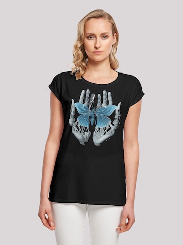 F4NT4STIC Shirt 'Skelett Hände Schmetterling' in Black: front