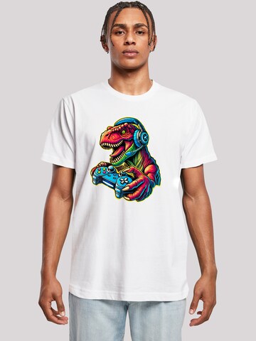 T-Shirt 'Dinosaurier Gamer' F4NT4STIC en blanc : devant