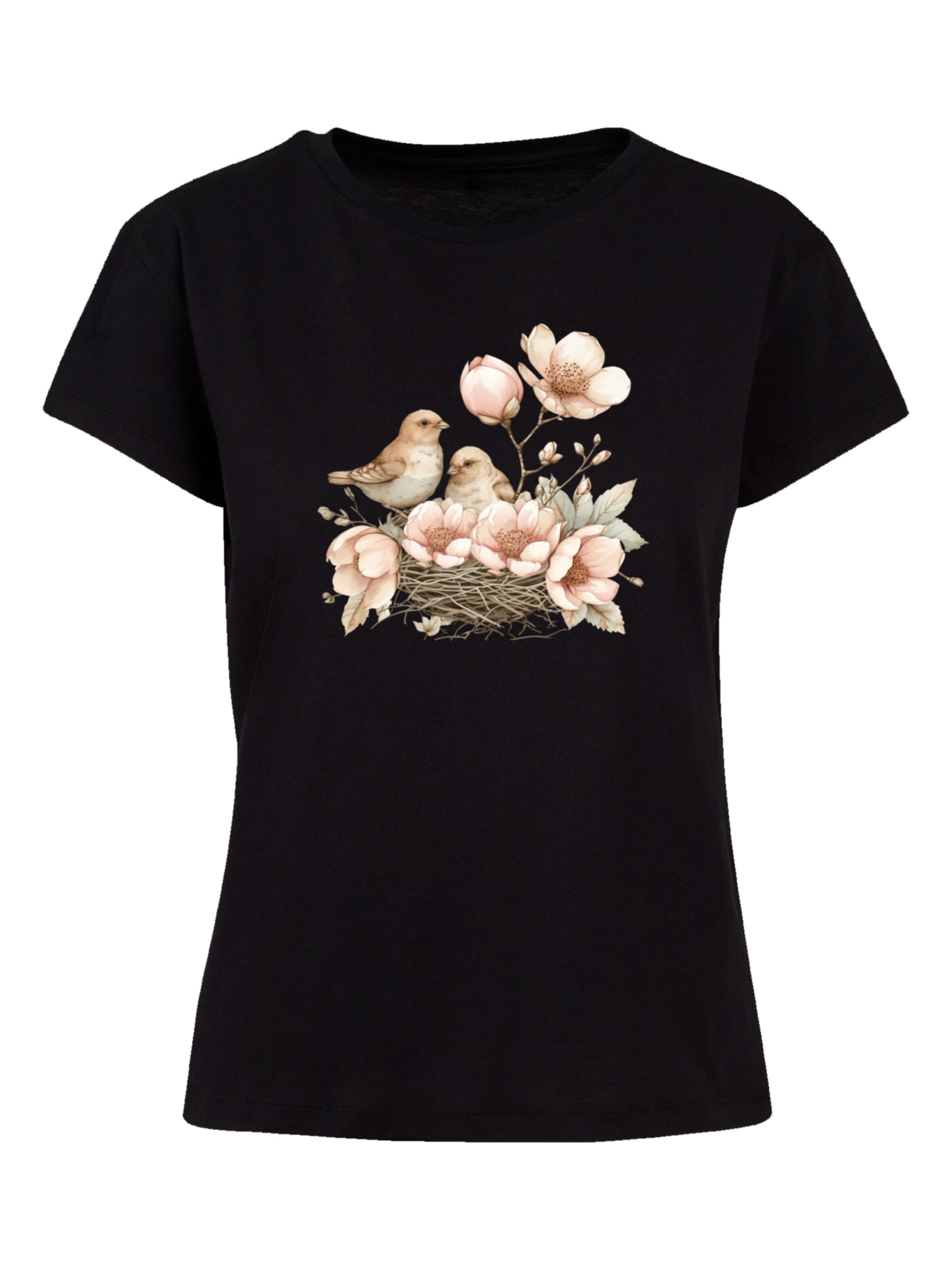 F4NT4STIC Shirt 'Vogelnest Blumen' in Black: front