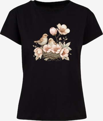 T-shirt 'Vogelnest Blumen' F4NT4STIC en noir : devant