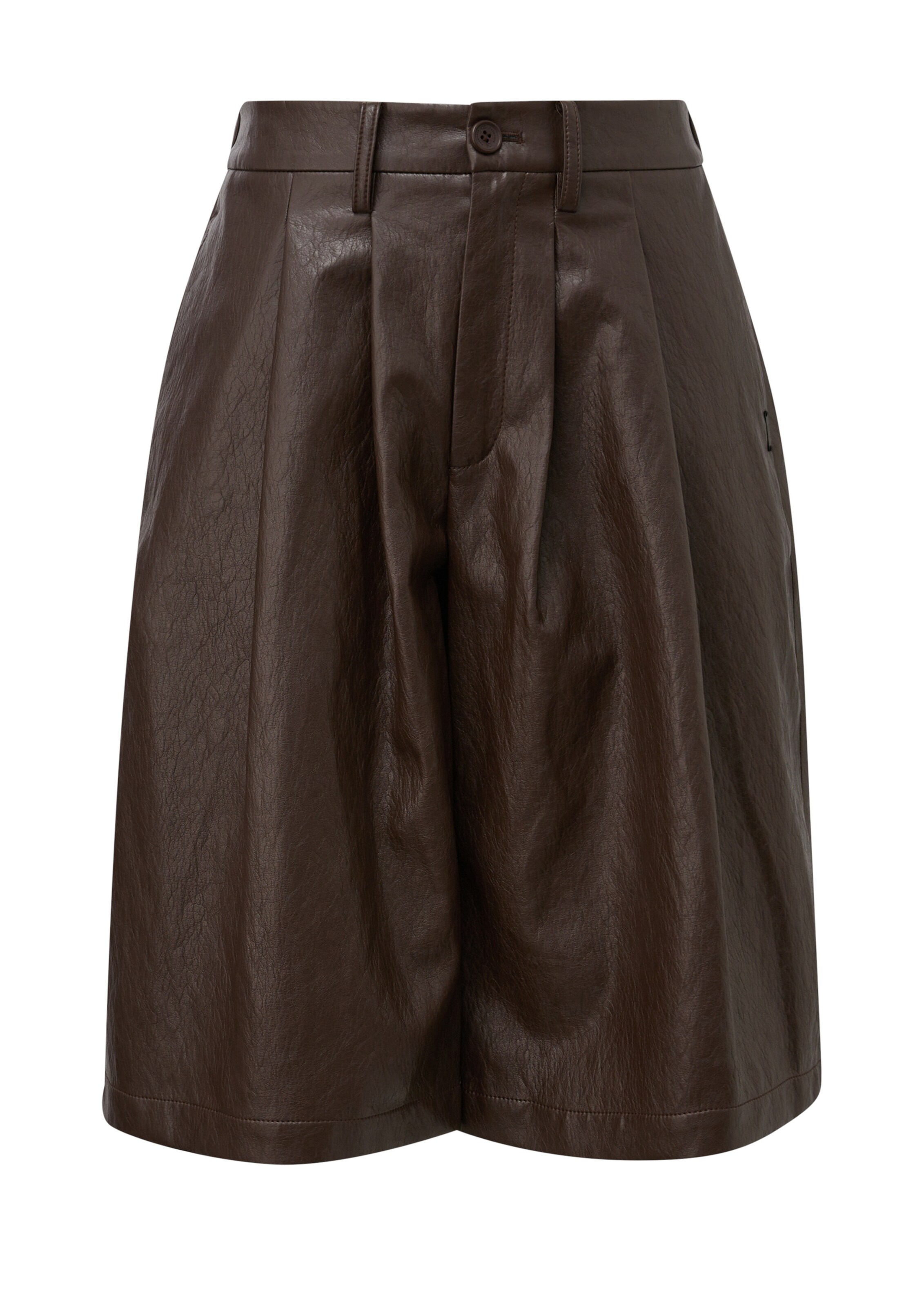 QS Wide leg Bandplooibroek in Bruin: voorkant