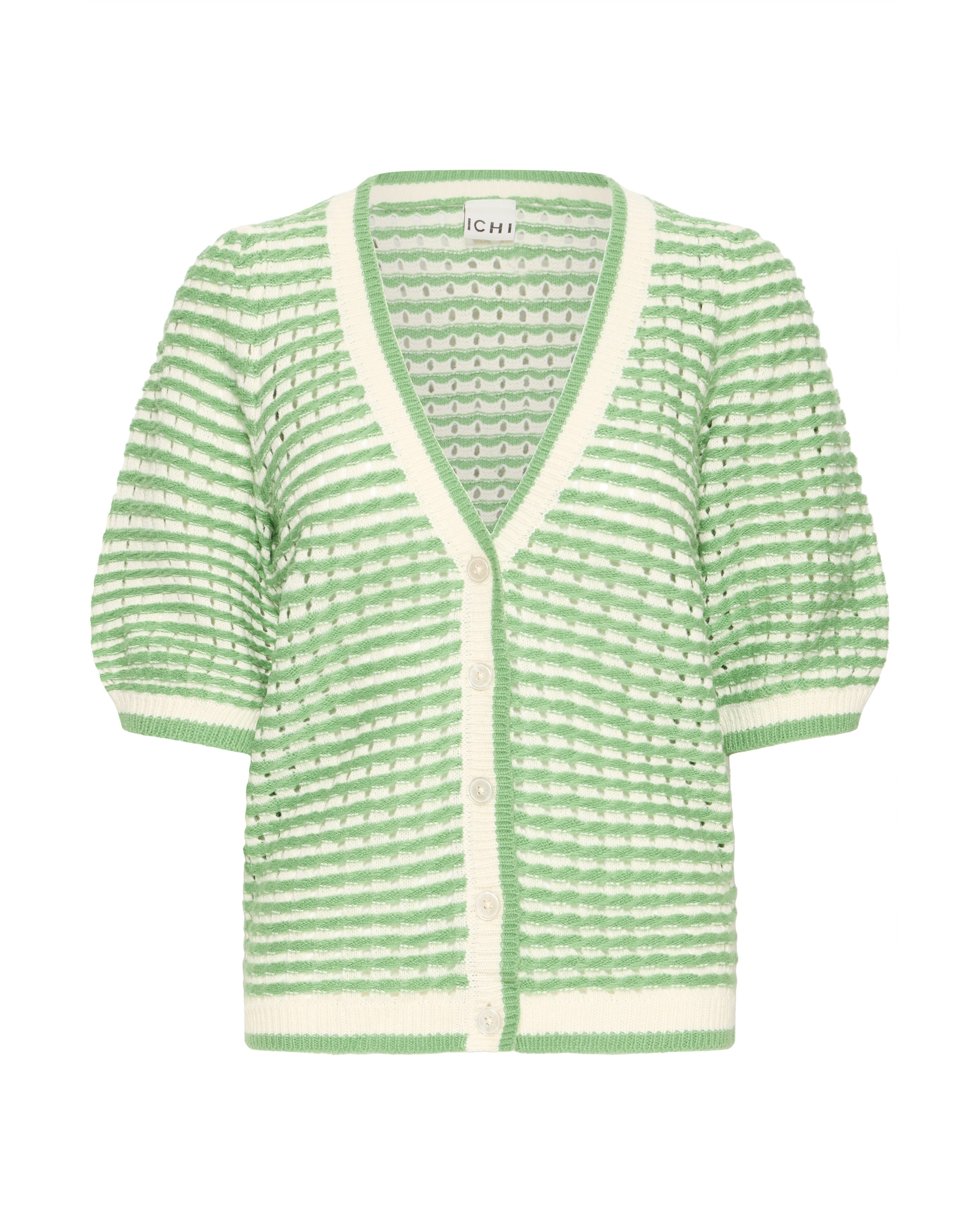 ICHI Gebreid vest 'IHArdina' in de kleur Crème / Groen, Productweergave