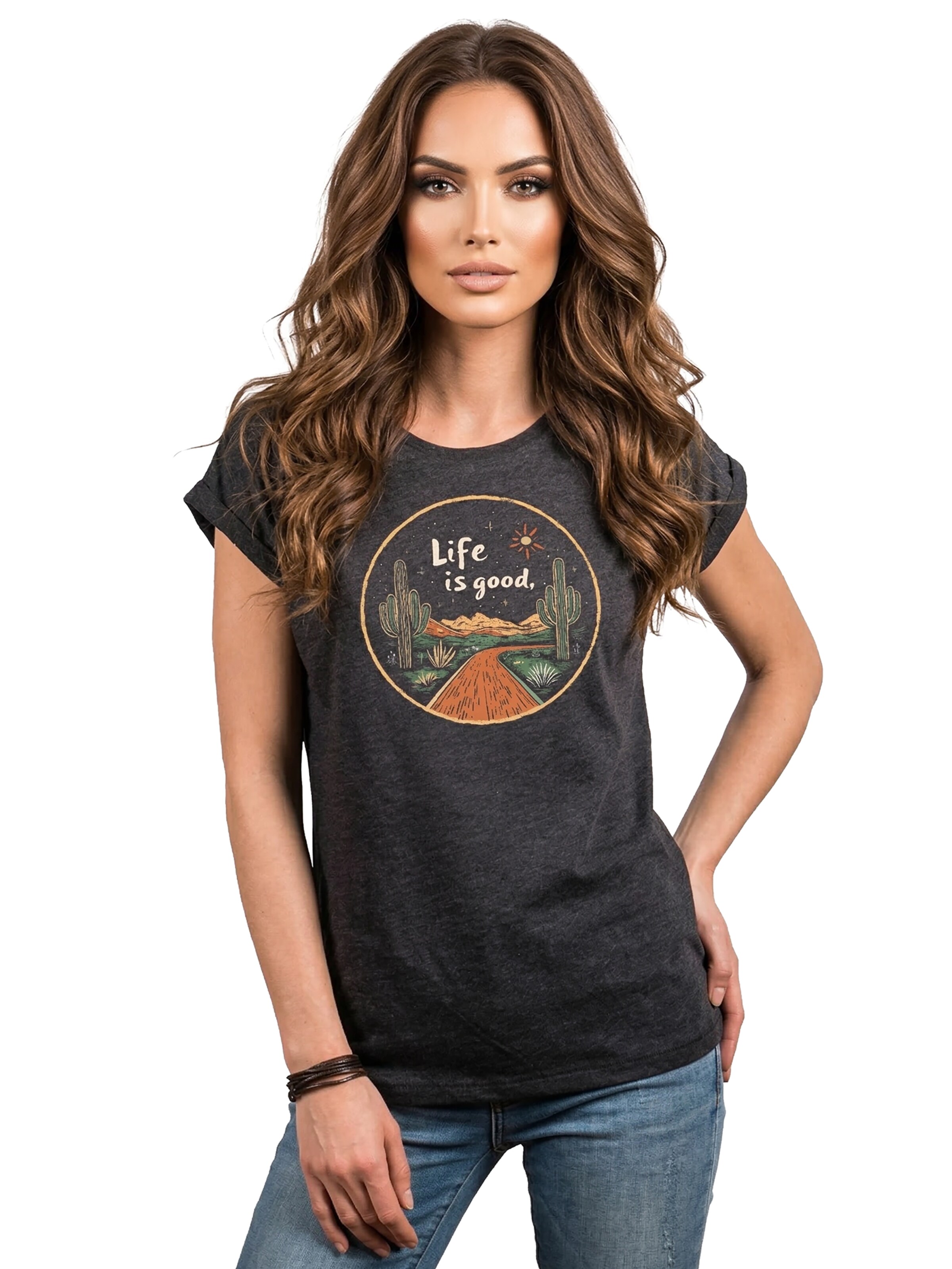 MAKAYA Shirt 'Life is good' in Grey: front