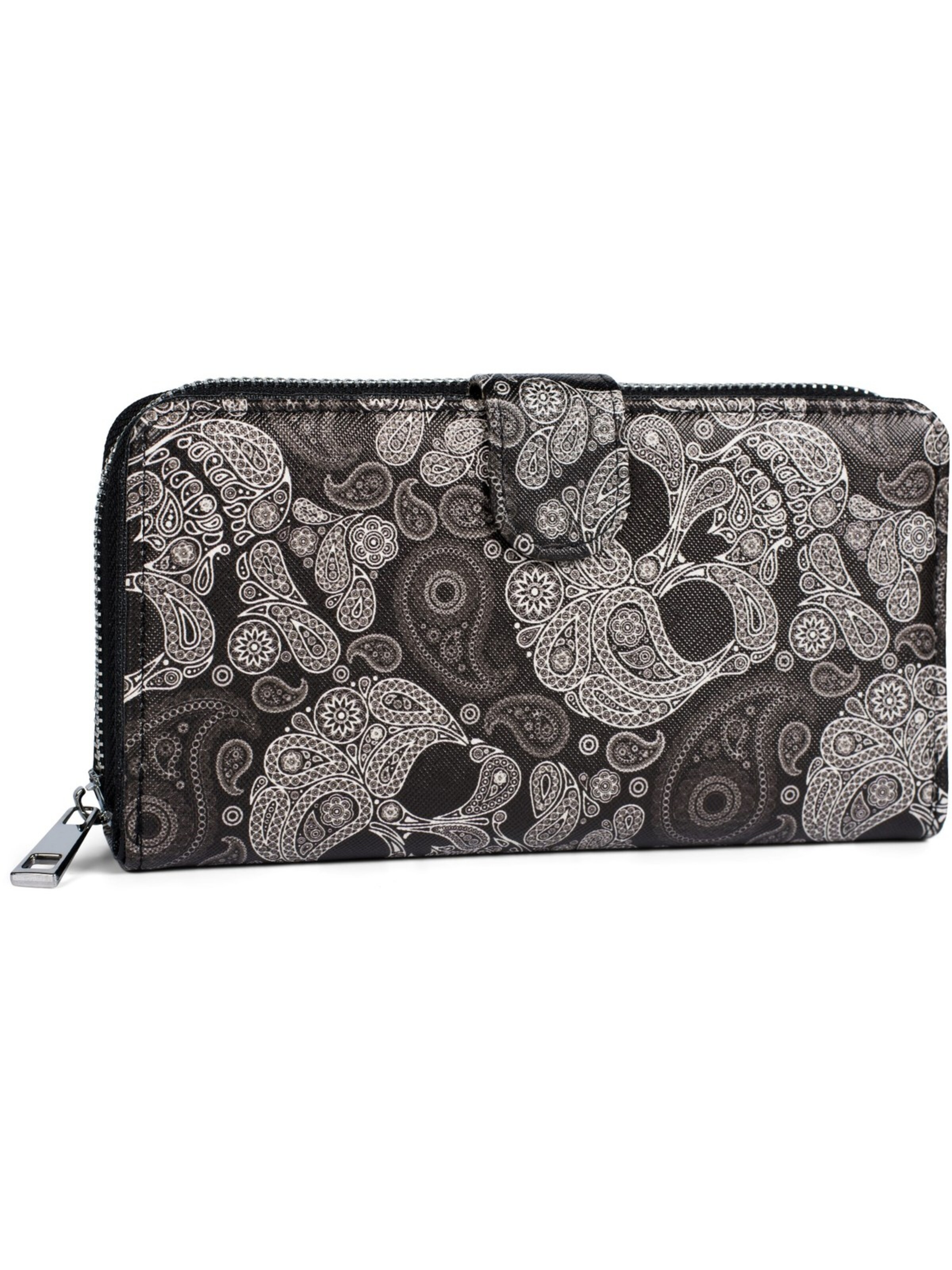 styleBREAKER Wallet 'Große Geldbörse mit Totenkopf Paisley Print' in Black: front