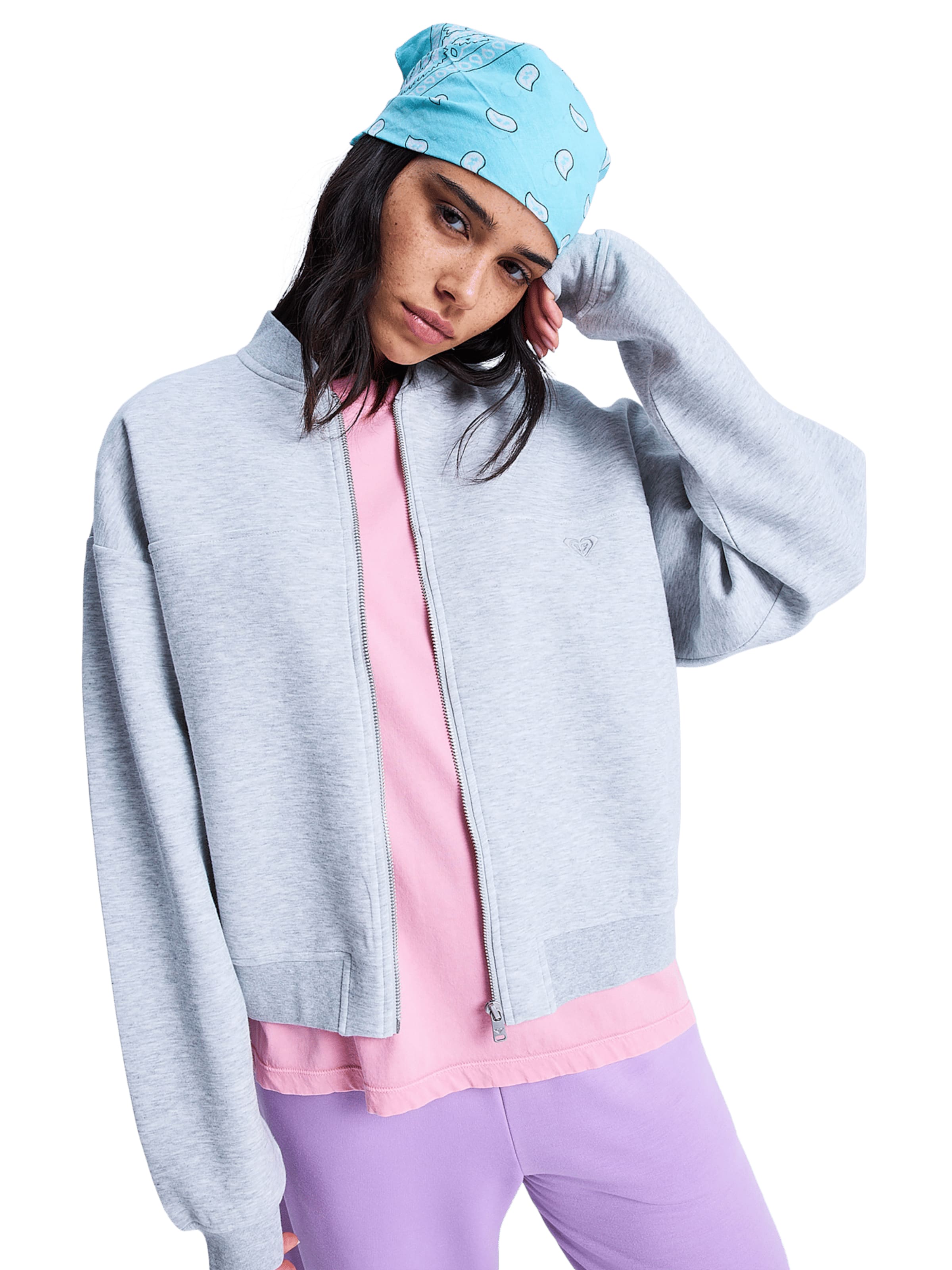 ROXY Zip-Up Hoodie 'Always Happy' in Grey